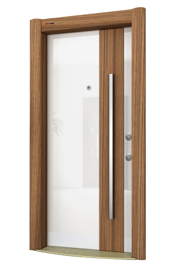 Glass Series Steel Door Eva Light Walnut - White GLS 108