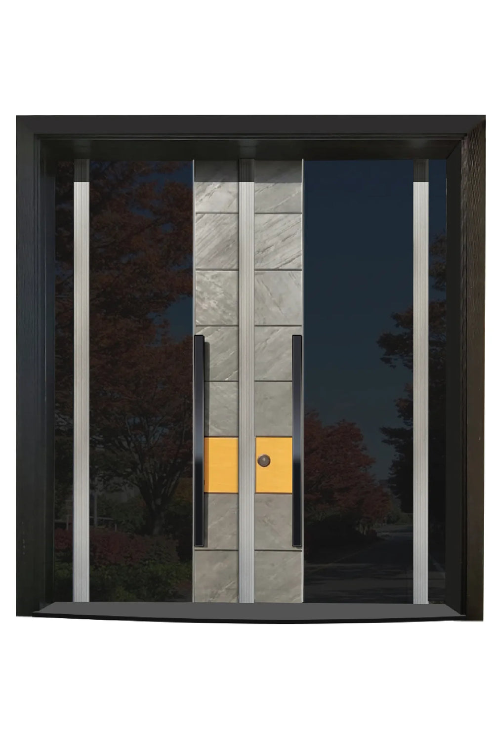 Pierre Series Steel Door Piano Antrasit - Glass - Stone - DB 94 Kiefer Line Wood PR 102 Double