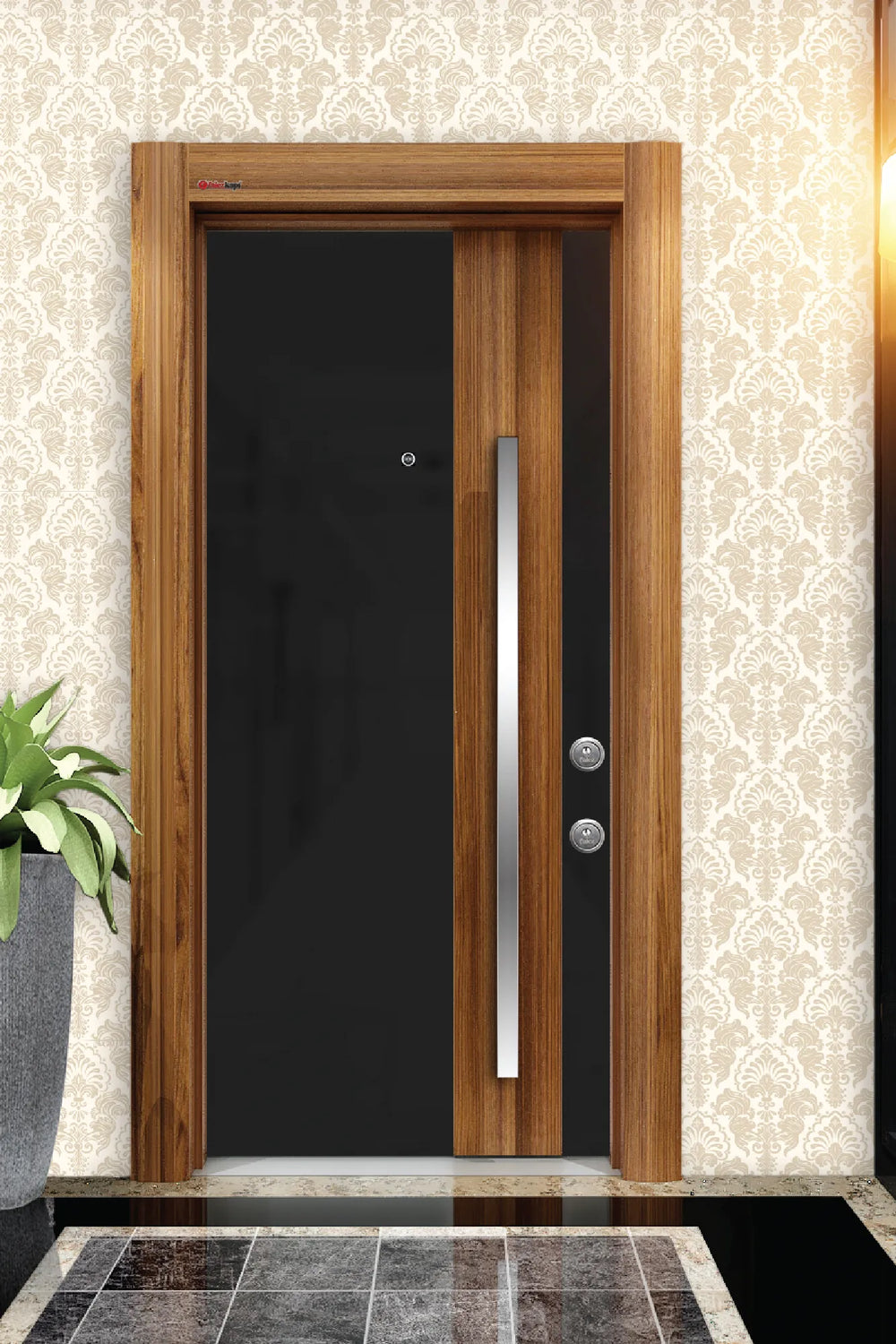 Quartz Series Steel Door Eva Light Walnut - Black QRZ 118